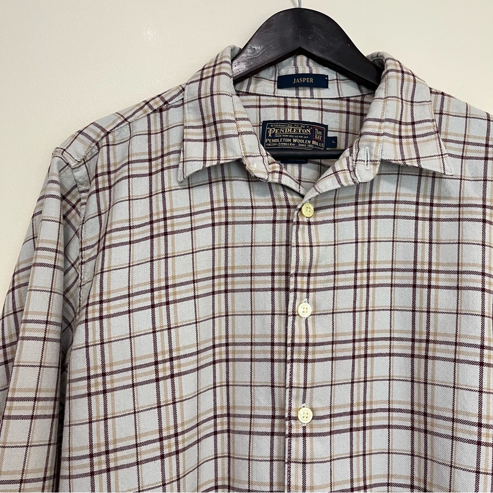 Pendleton Jasper 100% Wool Plaid Button Up Shirt *Flaw* Large - Picture 2 of 12